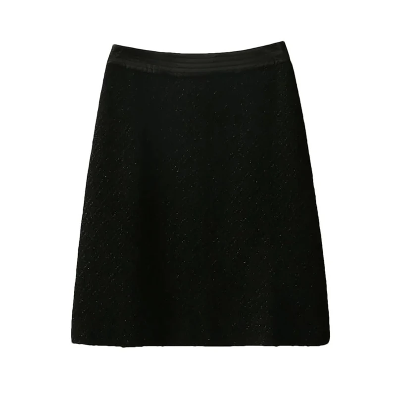 Women Wool Elegant Skirts Zipper A-Line Mini Winter Skirt Black M