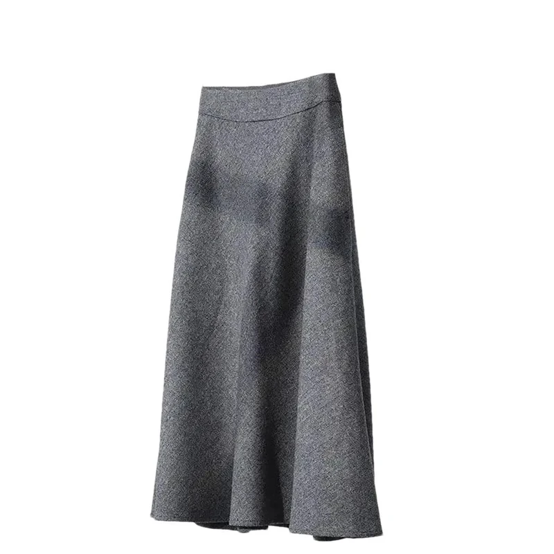 Women's Woolen A- Line Mini Elegant Drapey Wool Tartan Winter Skirts Dark gray9 L