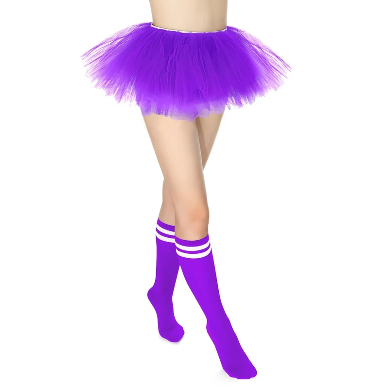 VONMELLI 5 Layer Tutu Skirt and Tube Socks Set - Purple - Image 1