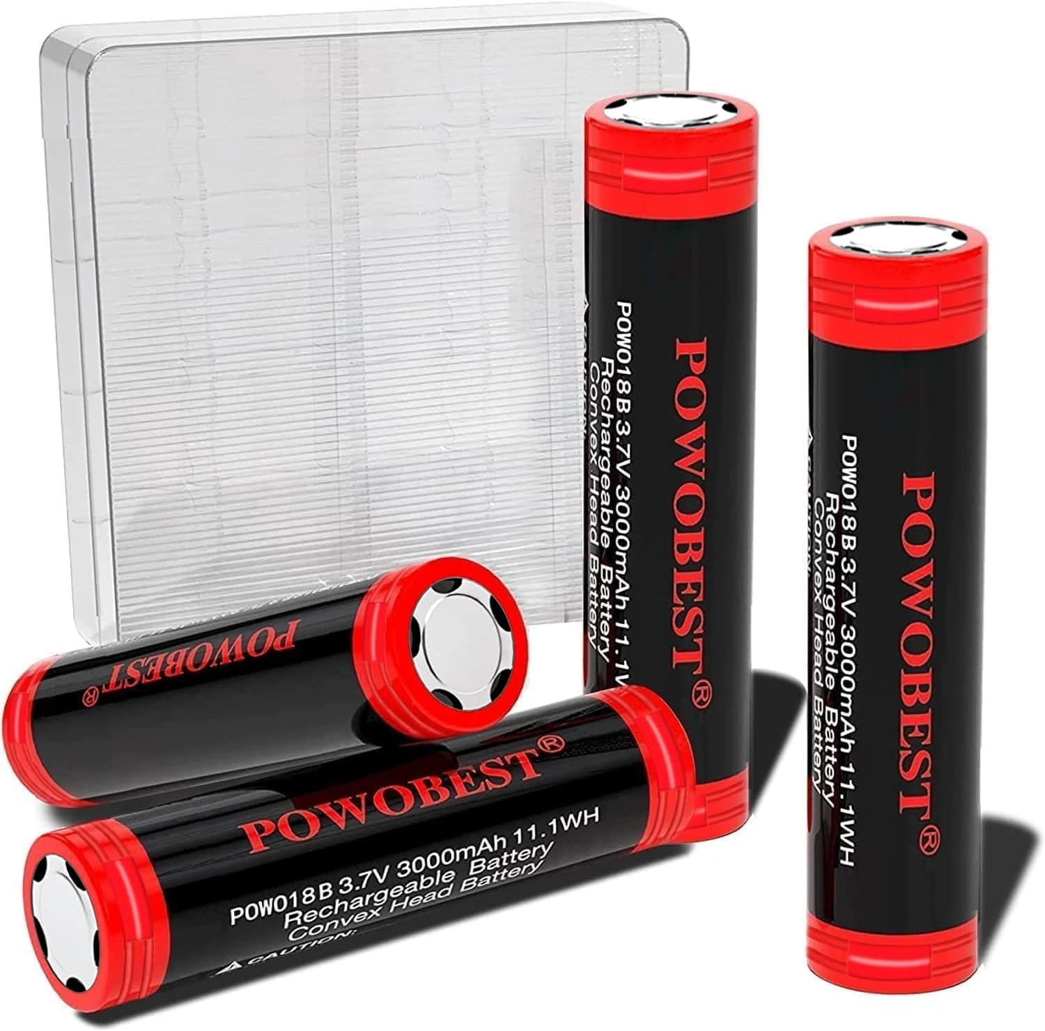3.7V Rechargeable Battery POWO18B,3000mAh Large Capacity Flat Top NiMH Batteries with NiMH Case,Perfect for Flashlight,Small Fan,Camera,Doorbell,Headlamp,Product Patent Number:6319875(4pack, Red)