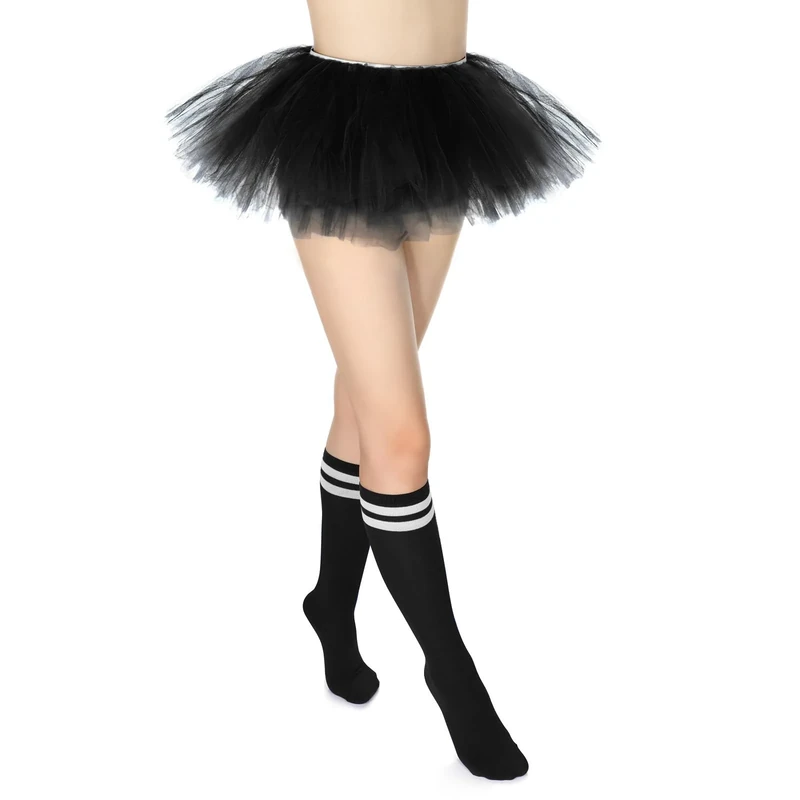 VONMELLI 5 Layer Tulle Tutu Skirt and Tube Socks Set - Black