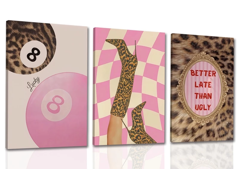 Pink Cheetah Print Wall Decor Poster Trendy Fashion Leopard Wall Art Lucky 8 Ball pictures Coquette Preppy Aesthetic Painting Y2k Funky Artwork for Apartment Bedroom Decoration 16x24 inch