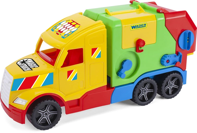 Wader 36331 Magic Truck Garbage Truck with Conveyor Belt and Luminous Headlights, Size Approx. 59.5 cm, for Children from 3 Years, Suitable as a Gift for Creative Play - Image 1