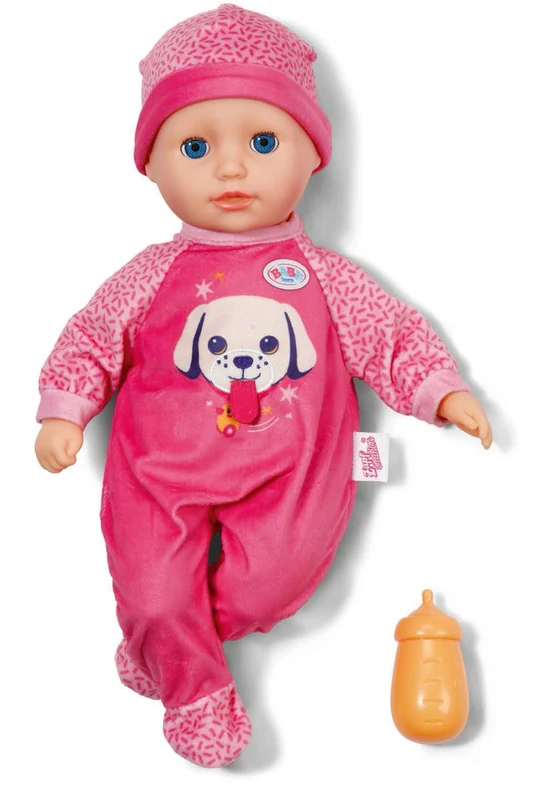 BABY born Anna Pink, soft 36cm baby doll with fabric body, with pink romper and sleeping eyes, incl. bottle