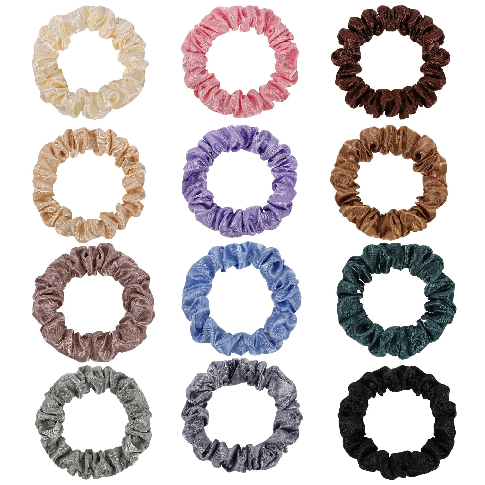 12 Pcs Satin Hair Scrunchies for Women Girls, Skinny Hair Ties Soft Satin Scrunchies Elastic Silk HairBands