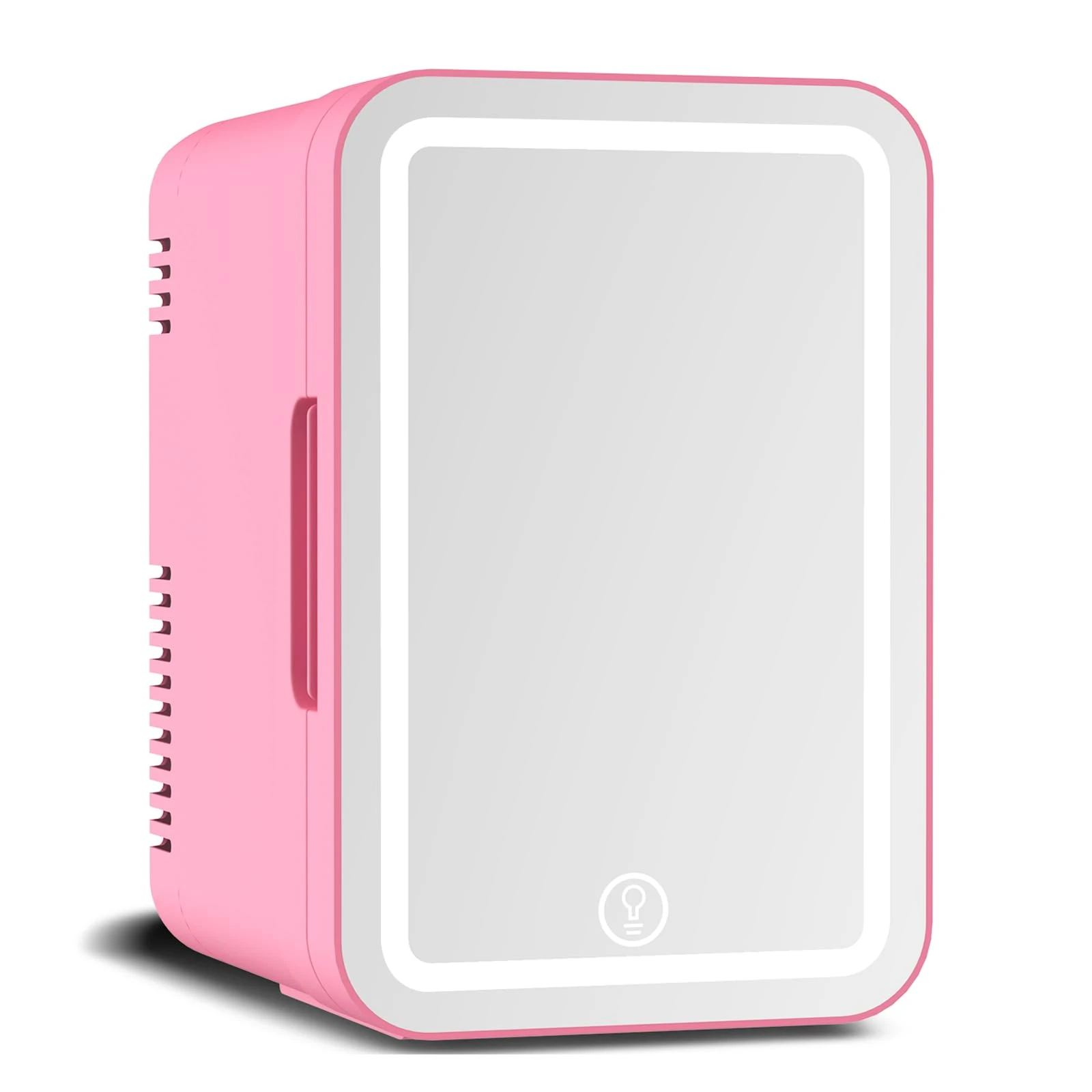Mini Fridge 6L Cans Cooler and Warmer Portable Mini Fridge for Bedrooms with 3 LED Light Mirror, Beauty Fridges AC+12V DC Small Fridges for Skincare, Cosmetics, Car, Office, Drinks (Pink)