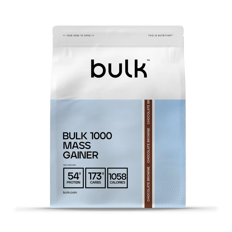 Bulk 1000 Mass Gainer Powder | 2.5kg | Chocolate Brownie | High-Calorie Gainer with 51g Protein & 165g Carbs per Serving | At Least 1000 Calories per Serving | Ideal for Bulking & Intense Training