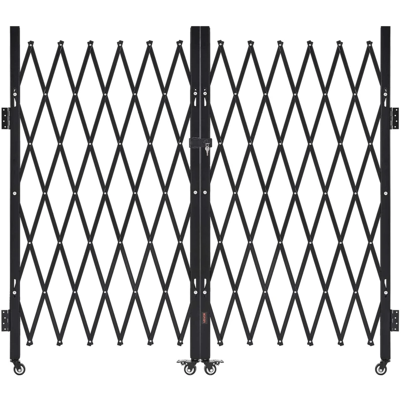 VEVOR Double Folding Security Gate, Lockable Scissor Gate with 360° Swivel Casters, Outdoor Barricade Steel Retractable Gates, for Entry Security, Garage, Warehouse & Pool, 125.98 x 63.19 in (W x H)