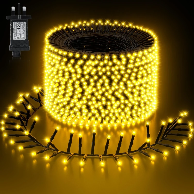 Buudala Christmas Tree Lights Cluster Lights 2000 LED 24M, Warm White, Plug in, 8 Lighting Modes with 6 Hours On Timer, Waterproof for Indoor & Outdoor Use