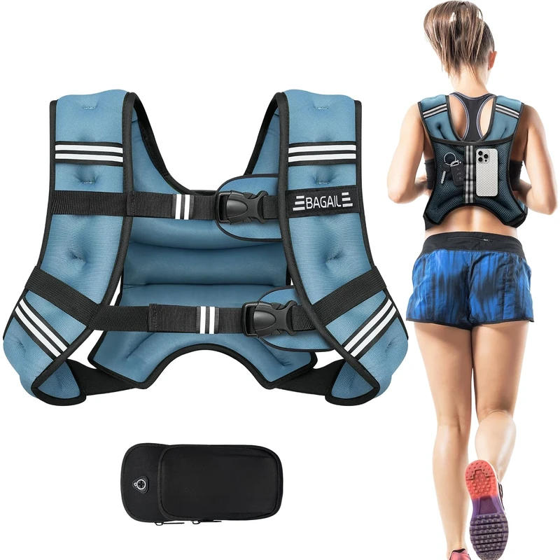 BAGAIL Weighted Vest for Strength Training, 10kg Weight Vest with Adjustable Bust Size, Reflective Stripe and Convenient Pocket, Ideal for Workouts, Yoga and Aerobic Exercises
