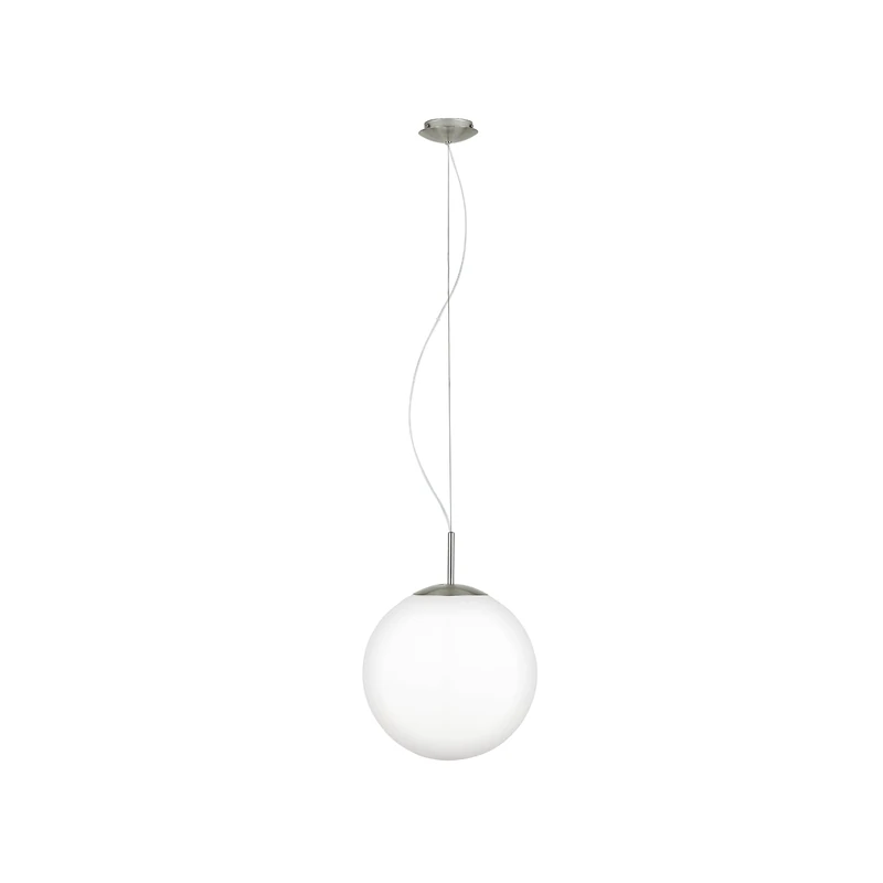 Eglo Pendant Lighting Piedale Pro, Globe Hanging lamp for Dining Table, Ceiling Light Fitting Living Room, Silver Coloured Metal and Satin White Glass, E27 Socket, Ø 35 cm