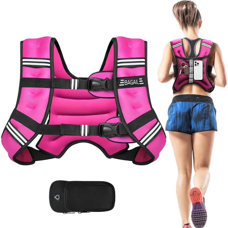 BAGAIL Weighted Vest for Strength Training, 10kg Weight Vest with Adjustable Bust Size, Reflective Stripe and Convenient Pocket, Ideal for Workouts, Yoga and Aerobic Exercises