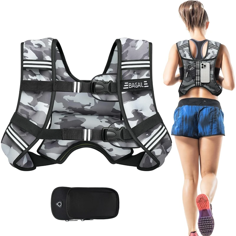 BAGAIL Weighted Vest for Strength Training, 10kg Weight Vest with Adjustable Bust Size, Reflective Stripe and Convenient Pocket, Ideal for Workouts, Yoga and Aerobic Exercises