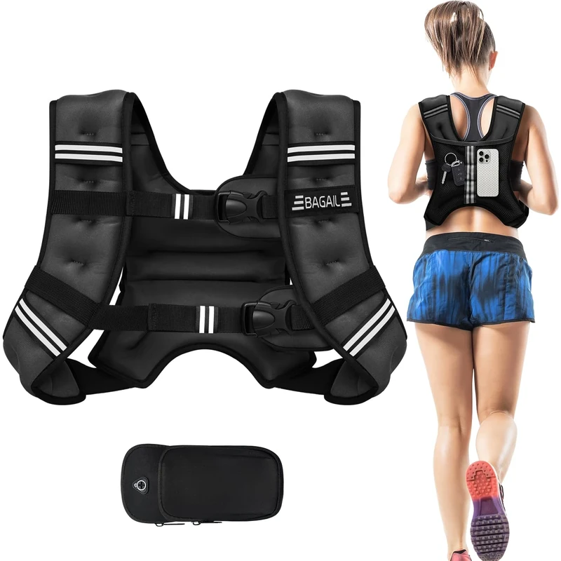 BAGAIL Weighted Vest for Strength Training, 10kg Weight Vest with Adjustable Bust Size, Reflective Stripe and Convenient Pocket, Ideal for Workouts, Yoga and Aerobic Exercises