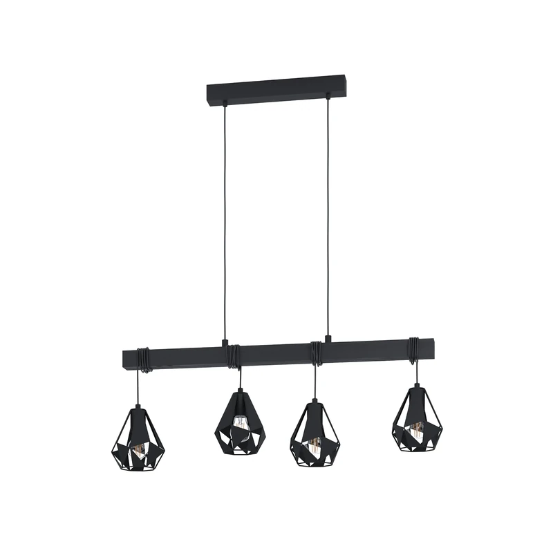 Eglo Pendant Lighting Townshend, 4-Light Vintage Hanging lamp for Dining Table, Industrial Design Ceiling Light Fitting for Living Room, Black Metal, E27 Socket