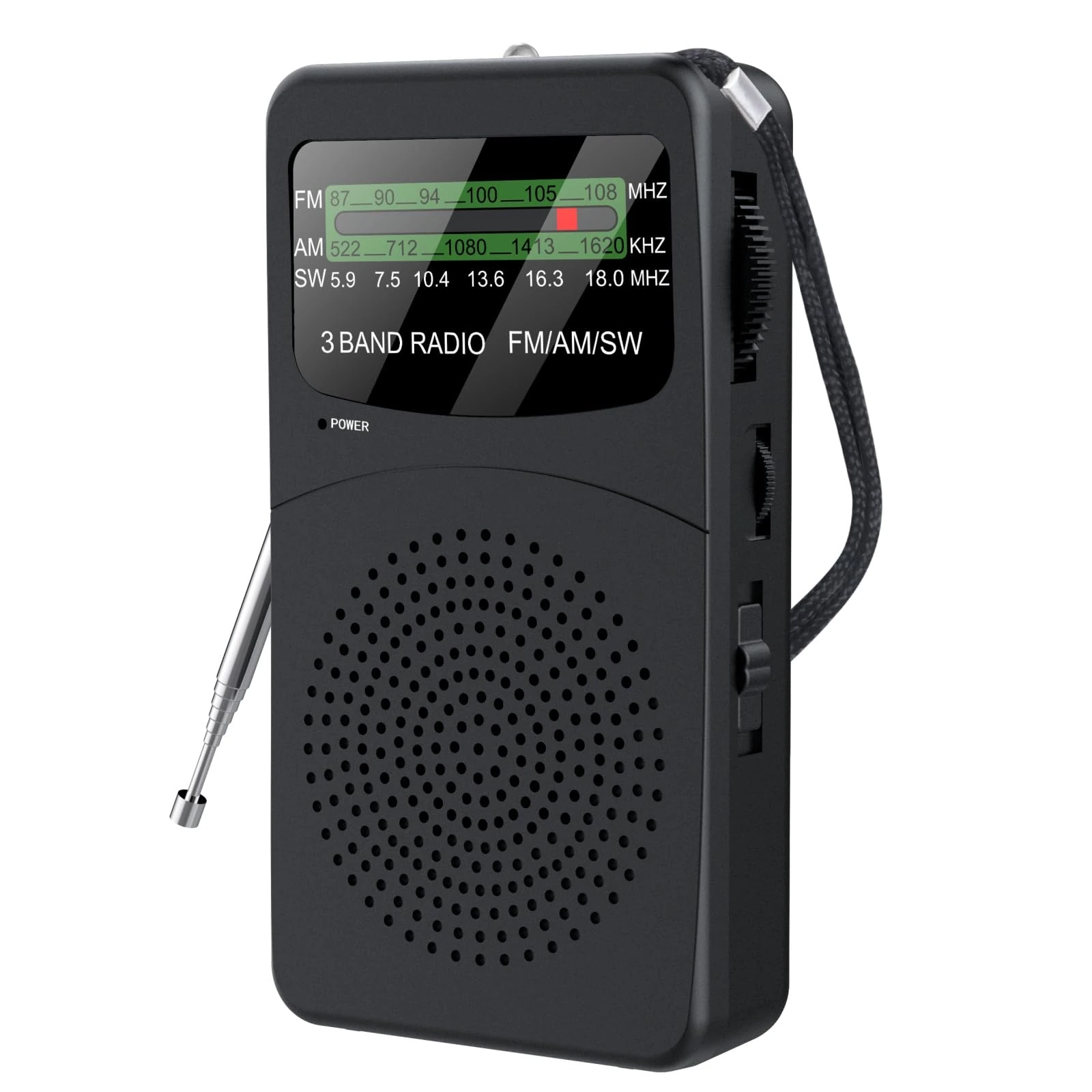 AM FM SW 3 Band Pocket Radio, Portable Battery Operated Shortwave Radio, Back Clip Transistor radios with 3.5mm Earphone Jack, Emergency LED Flashlight for Camping, Home (r99)