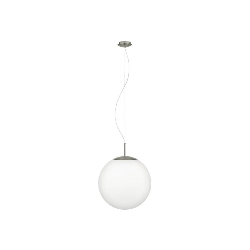 Eglo Pendant Lighting Piedale Pro, Globe Hanging lamp for Dining Table, Ceiling Light Fitting Living Room, Silver Coloured Metal and Satin White Glass, E27 Socket, Ø 43 cm