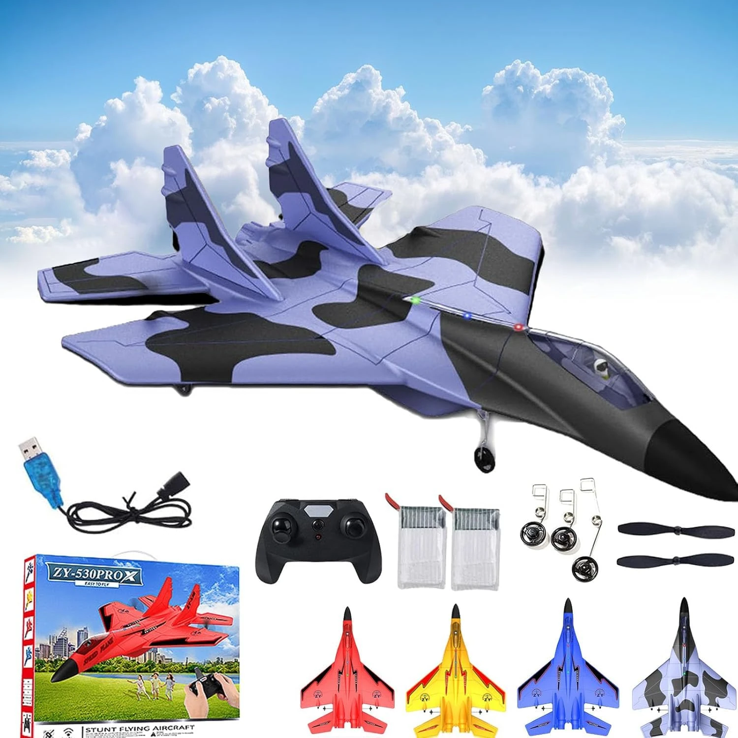 Yagerod Zy 530 Pro Rc Plane, Zy-530 Rc Plane, Remote Control Wireless Airplane Toy - 2.4ghz Rc Plane With Lights, 2 Channels Foam Rc Planes Wireless Toy, Anti-Collision Silicone Nose Rcplane (B)