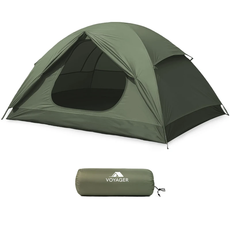 Voyager 2 Man Tent - Waterproof, Windproof, Quick Setup, Spacious 2-Person Camping Tent, Durable, Lightweight Outdoor Shelter, Ideal for Hiking, Backpacking, Camping- 225x135x110cm- Green