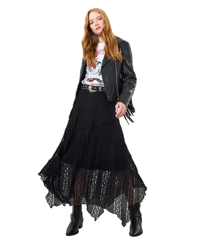 Joe Browns Women's High-Low Hem Black Lace Maxi Skirt, Regular, Black, UK 14