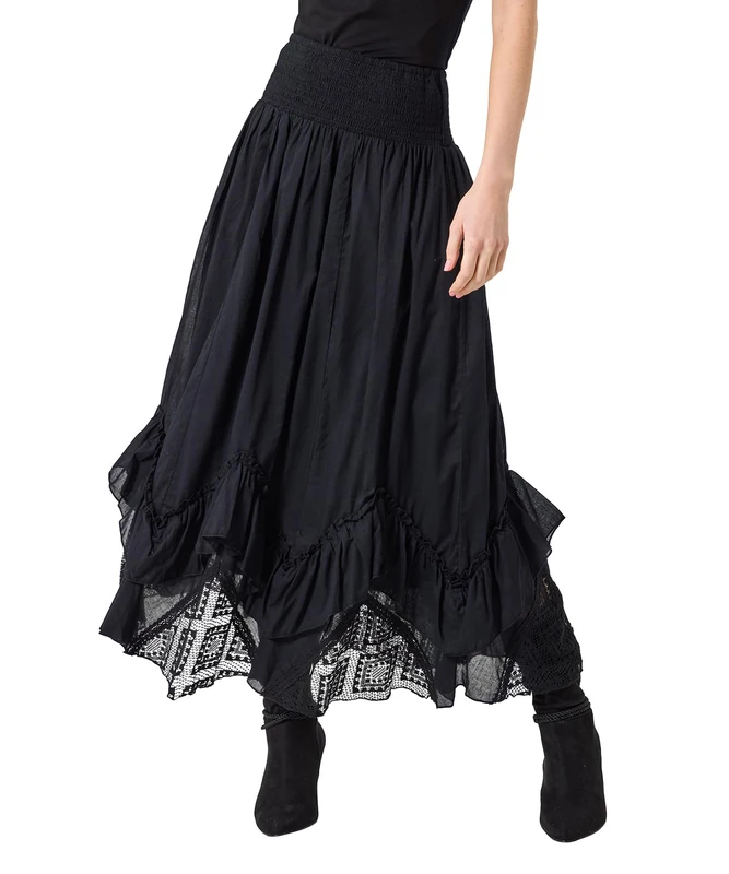 Joe Browns Women's Shirred Waist Lace Godet Cutabout Maxi Skirt, Regular, Black, UK 8