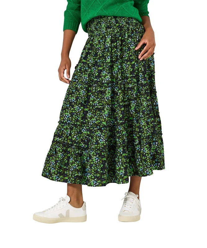 Joe Browns Women's Floral Print Tiered Maxi Skirt, Regular, Green, UK 10