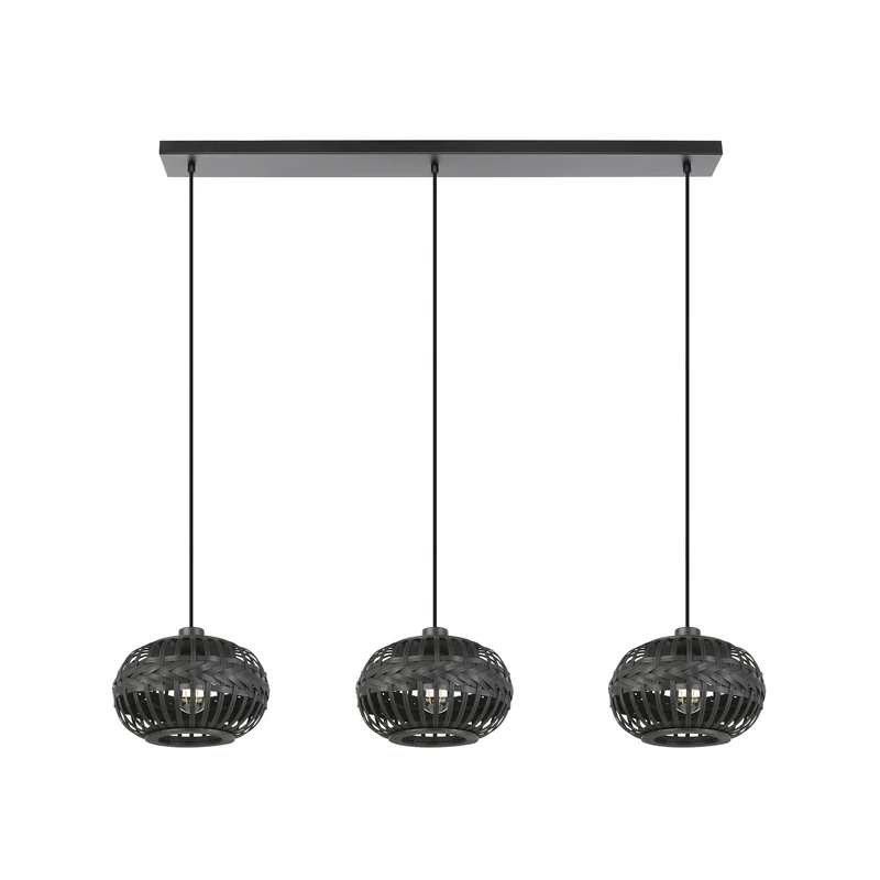 Eglo Pendant Lighting Towcester, 3-Light Hanging lamp for Dining Table, Boho Ceiling Light Fitting for Living Room, Black Bamboo and Metal, E27 Socket, 112 cm