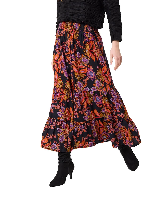 Joe Browns Women's Bold Floral Print Button Front Maxi Skirt, Regular, Purple, UK 18