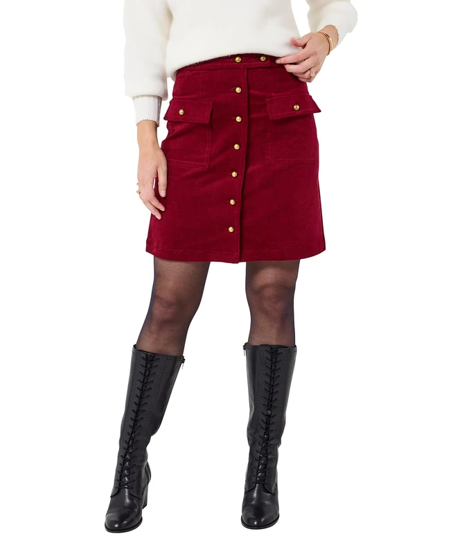 Joe Browns Women's Button Front Stretch Cord A-Line Skirt, Regular, Red, UK 10 - Image 1