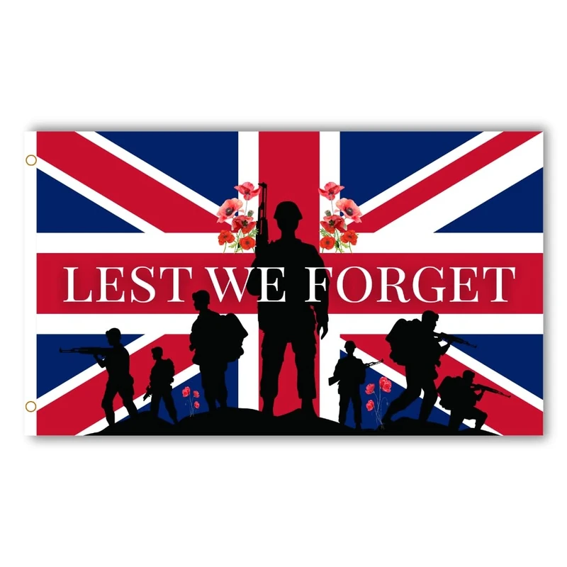 Second Ave Lest We Forget Flag 5ft X 3ft Large With Brass Eyelets Army Remembrance Armistice Poppy Memorial Day Union Jack Banner Flag