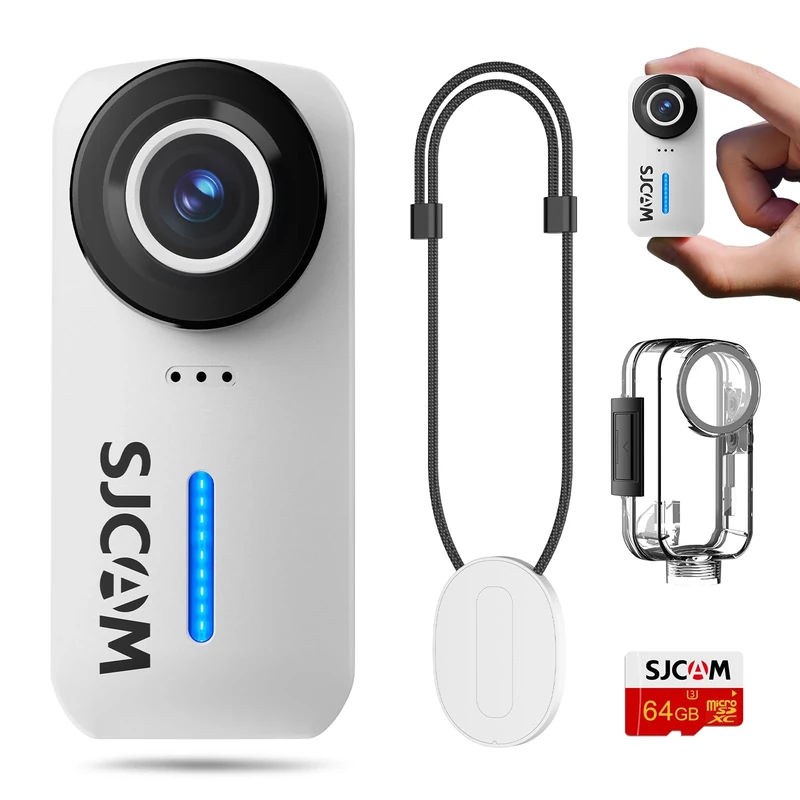 SJCAM C110 Magnetic Body Cameras with Audio & Video Recording,4K 200min | 64GB Card,30M Waterproof Mini Thumb Action Cam,EIS Stabilisation Bike Helmet Camera,8x Zoom,f/2.0 POV Camera Bodycam,White