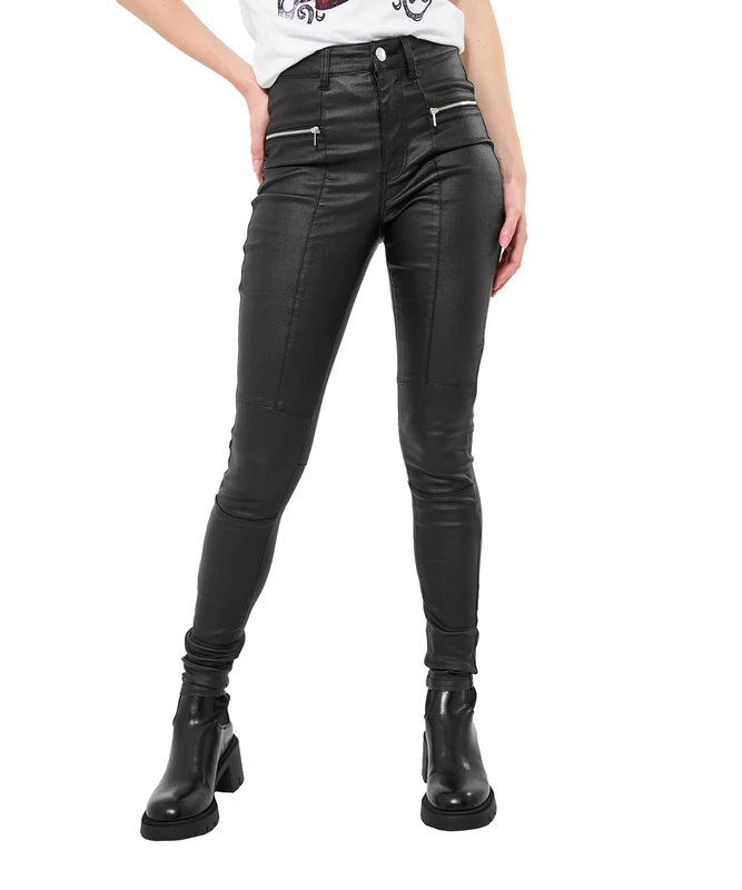 Joe Browns Women's Skinny Fit Rebel Rocker Coated Jeans, Black, 8
