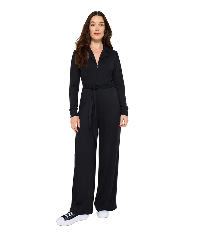 Joe Browns Women's Collared Zip Front Straight Leg Jersey Jumpsuit, Petite, Black, UK 16 - Image 1