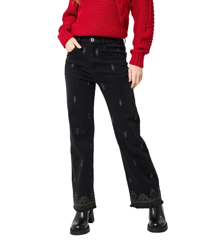 Joe Browns Women's Gold Embroidery Straight Leg Jeans, Black, 18