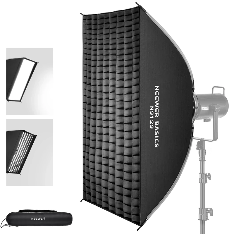 NEEWER BASICS Rectangular Softbox Kit, 24"x35" Quick Release Bowens Mount Strip Soft Box Light Diffuser Compatible with Godox Compatible with Aputure Studio Photography Video Recording Lighting, NS12S