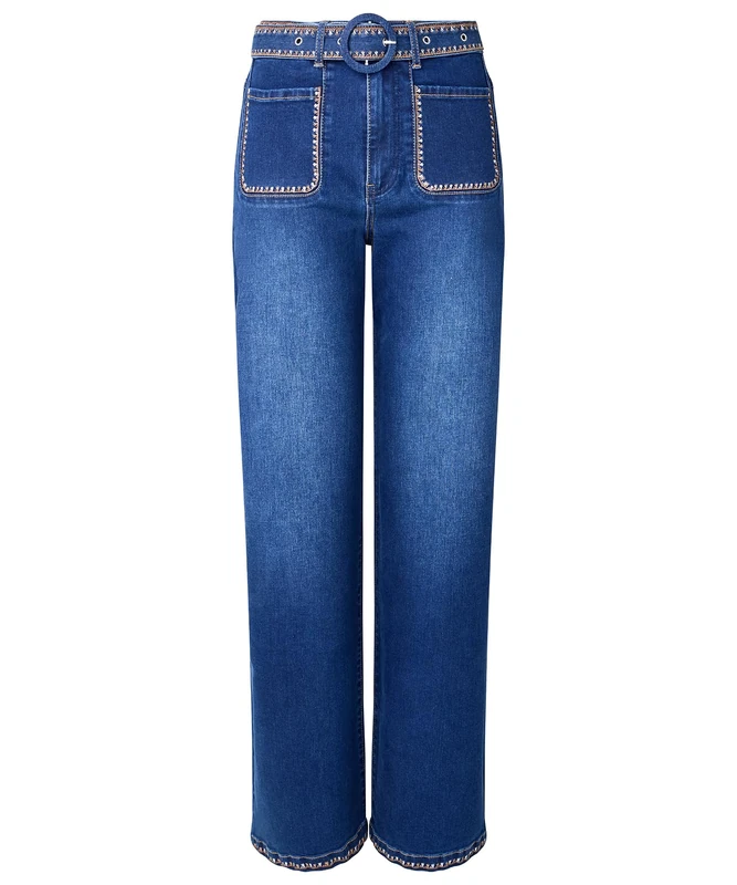Joe Browns Women's Embroidered Detail Wide Leg Jeans, Blue, 18
