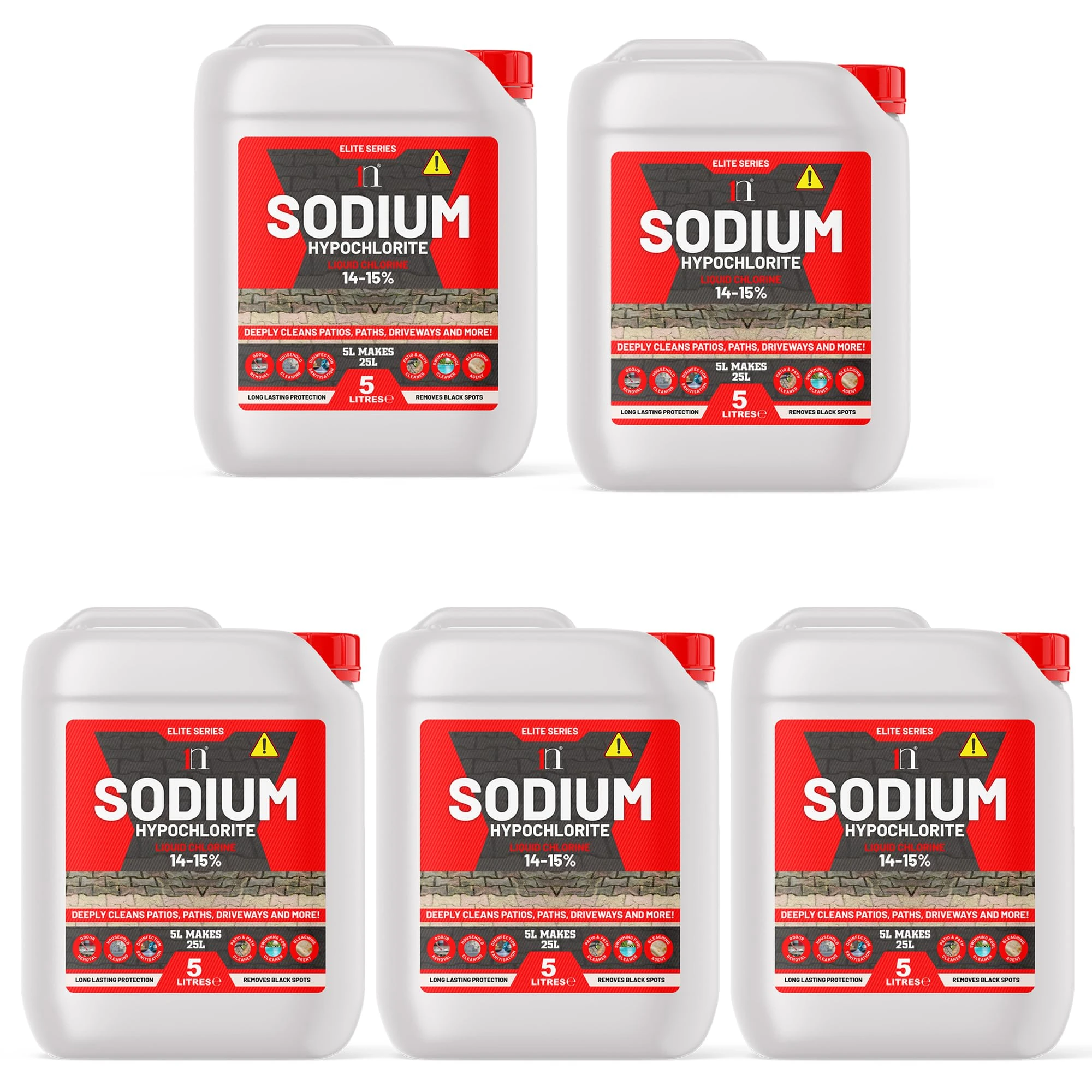 Sodium Hypochlorite High Strength | Patio Cleaner, Extra Strong, Swimming Pool Liquid Chlorine Bleaching Agent Pool Stain Remover (5)