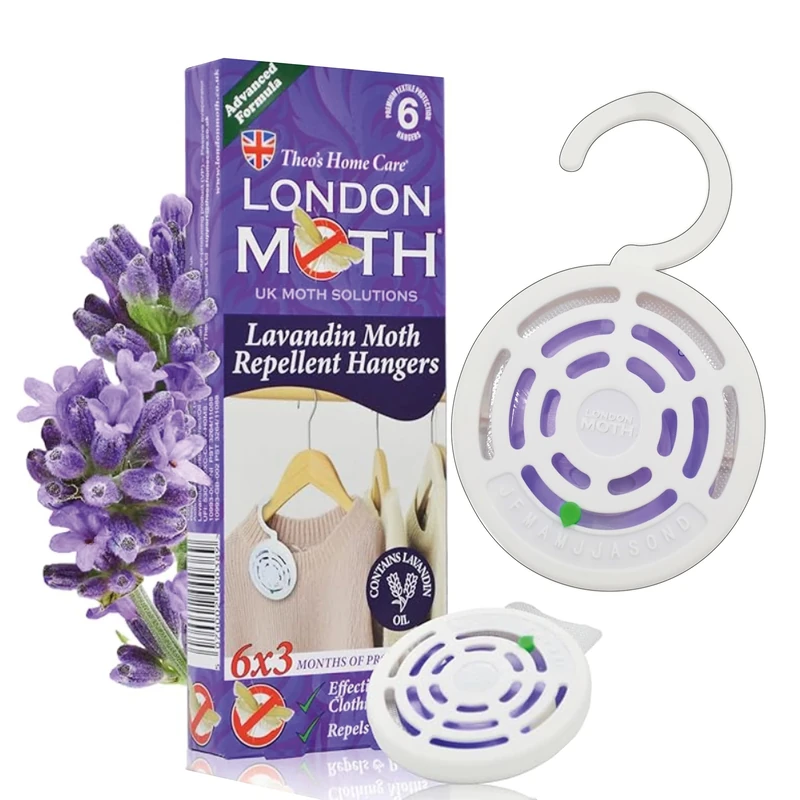 LONDON MOTH LAVANDIN Clothes Moth Protection/Repellents and Wardrobe Freshener Hangers for the Common Clothes Moth and Similar Variants. 6 (SIX) Hangers.
