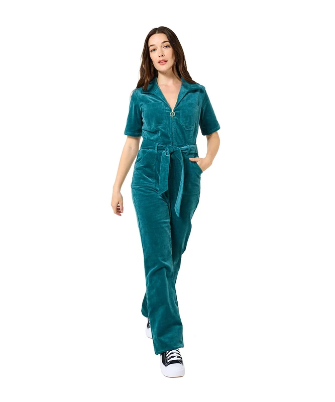 Joe Browns Women's Zip Front Belted Bootcut Cord Jumpsuit, Turquoise, 16
