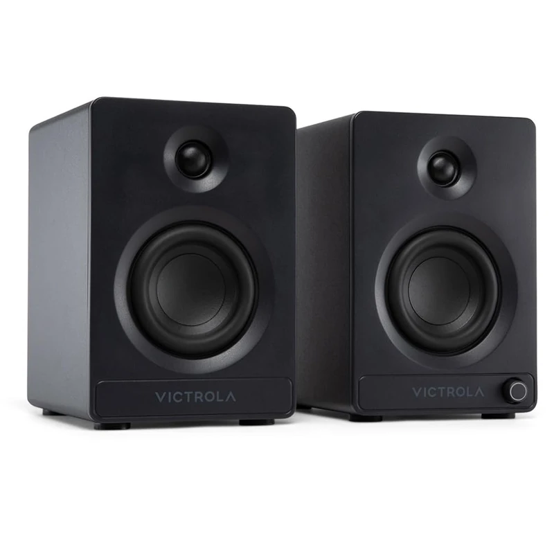 Victrola Tempo – Bluetooth Bookshelf Speakers – Room-Filling Sound, Bluetooth Input, Multi-Speaker Streaming using Auracast, USB-C Computer Input, Turntable Inputs, Subwoofer Output (Pair, Black) - Image 1
