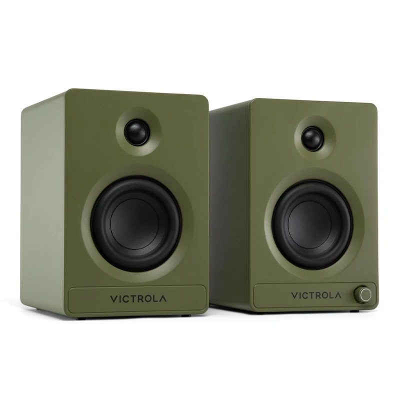 Victrola Tempo – Bluetooth Bookshelf Speakers – Room-Filling Sound, Bluetooth Input, Multi-Speaker Streaming using Auracast, USB-C Computer Input, Turntable Inputs, Subwoofer Output (Pair, Green)