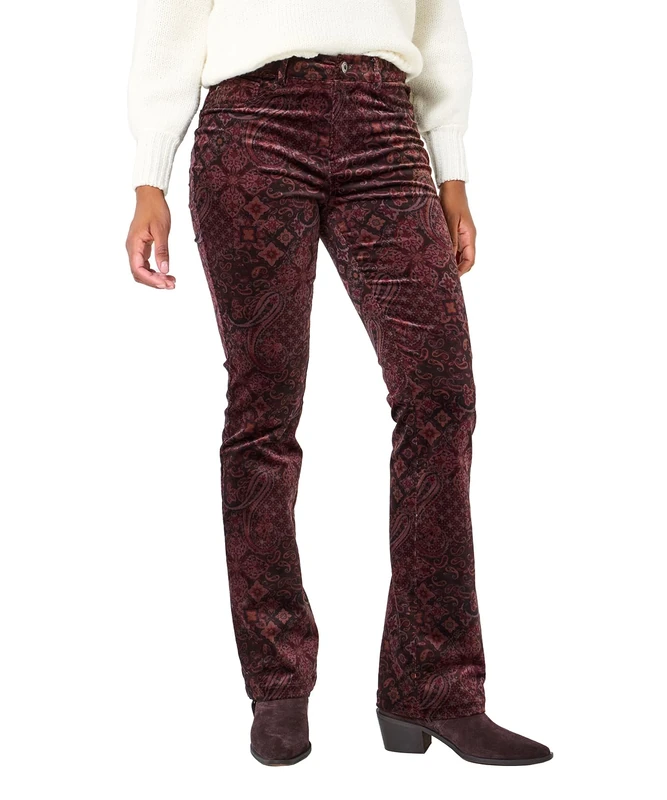 Joe Browns Women's Printed Bootcut Boho Moleskin Trousers, Regular, Brown, UK 8