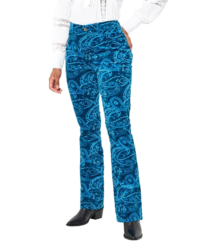 Joe Browns Women's Paisley Velvet Moleskin Flared Trousers Casual Pants, red, 18