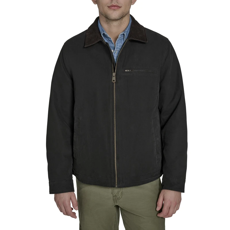 Levi's Men's Cotton Depot Jacket with Corduroy Collar, Black, L