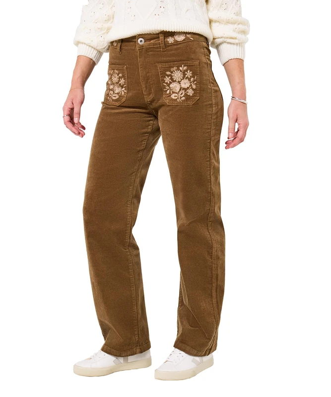 Joe Browns Womens Embroidered Mocha Stevie Trousers Corduroys, Brown, 18 UK - Image 1
