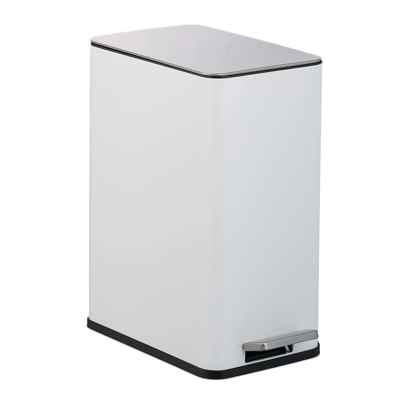 Relaxdays Bathroom Pedal Bin, 10 Litres, Soft-Close Lid, Removable Inner Bucket, Metal, Sanitary Waste Disposal, White