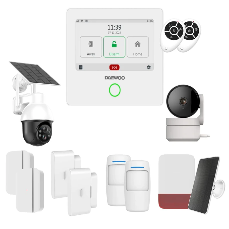 Daewoo AM501 4.3 Inch WiFi/GSM Touch Smart Alarm Pack - Wireless System and No Subscription, Pet Friendly, Detectors Included + Full HD Surveillance Camera, Mobile App Included - Image 1