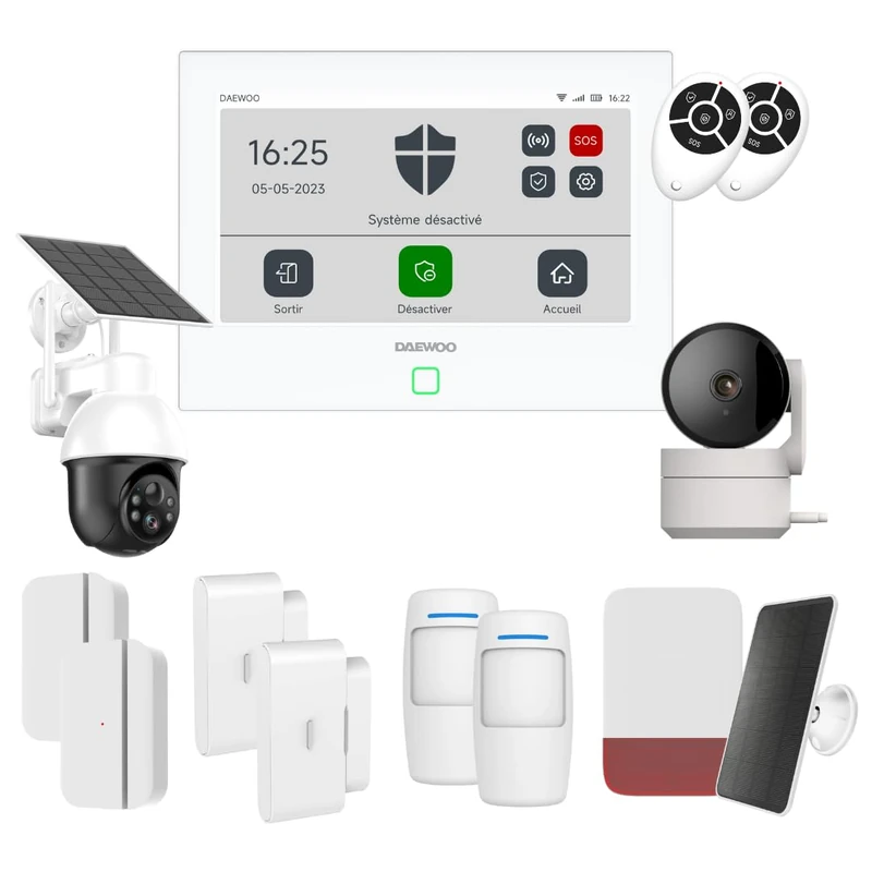 Daewoo AM501L 7 Inch WiFi/GSM Touch Smart Alarm Pack - Wireless System and No Subscription, Pet Friendly, Detectors Included + Full HD Surveillance Camera, Mobile App Included