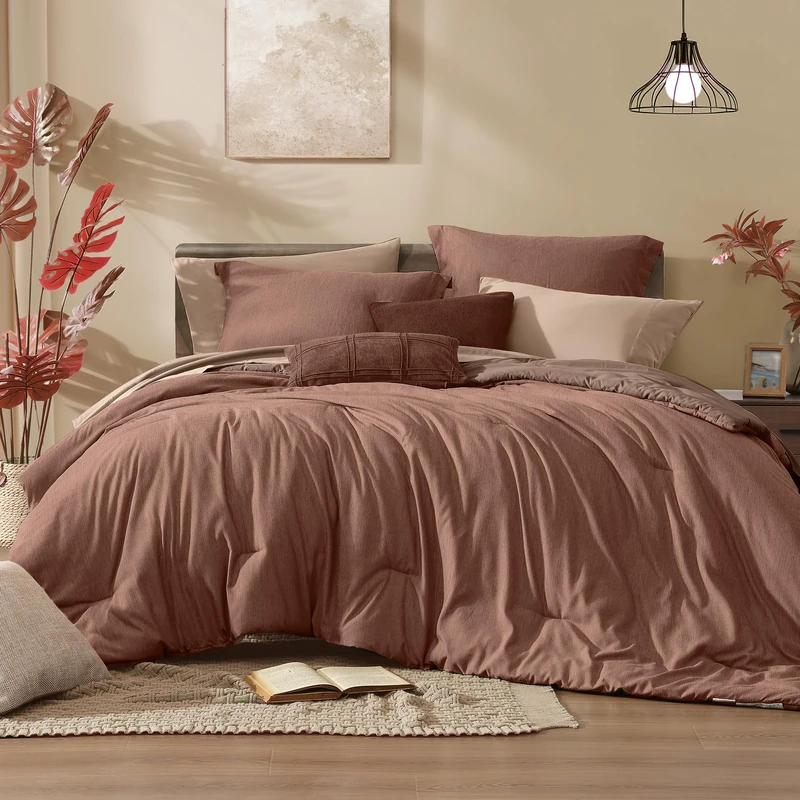 Monbix Twin XL Comforter Set 5 Pieces Terracotta Bed in a Bag for Dorm
