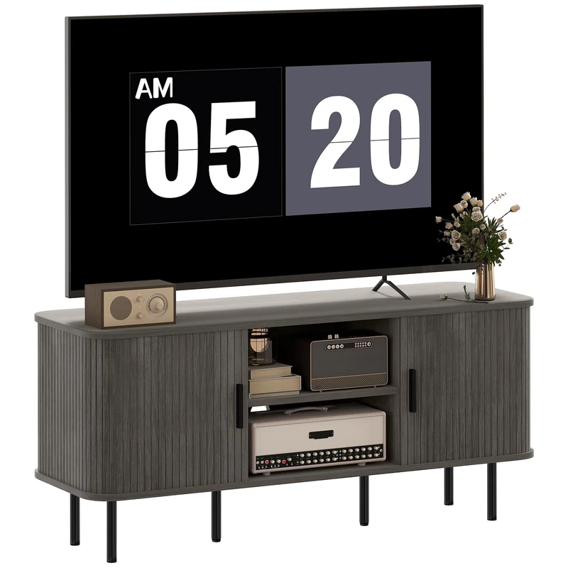 HOMCOM TV Stand Cabinet for TVs up to 55 Inches, TV Unit with Storage Shelves and Cupboard for Living Room, Grey